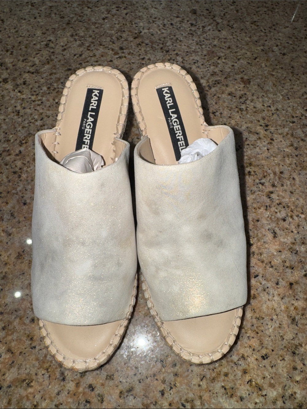 Karl Lagerfeld shoes Cream Slip-On Espadrille Mules with Woven Trim 6.5m